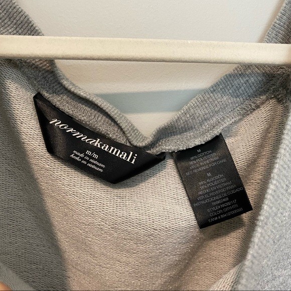 Norma Kamali Sweatshirt Gray Pullover Boat Neck Loungewear Beateau Kangaroo Rib - Picture 5 of 8